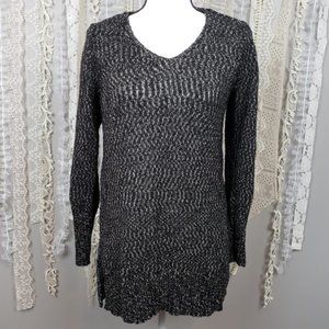 J. Jill Womens Black White Tunic V-neck Sweater
